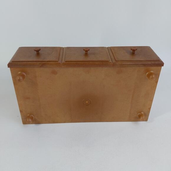 Vintage Sewing Bobbin Box with Drawer Brown Plastic Craft Storage - Picture 4 of 5